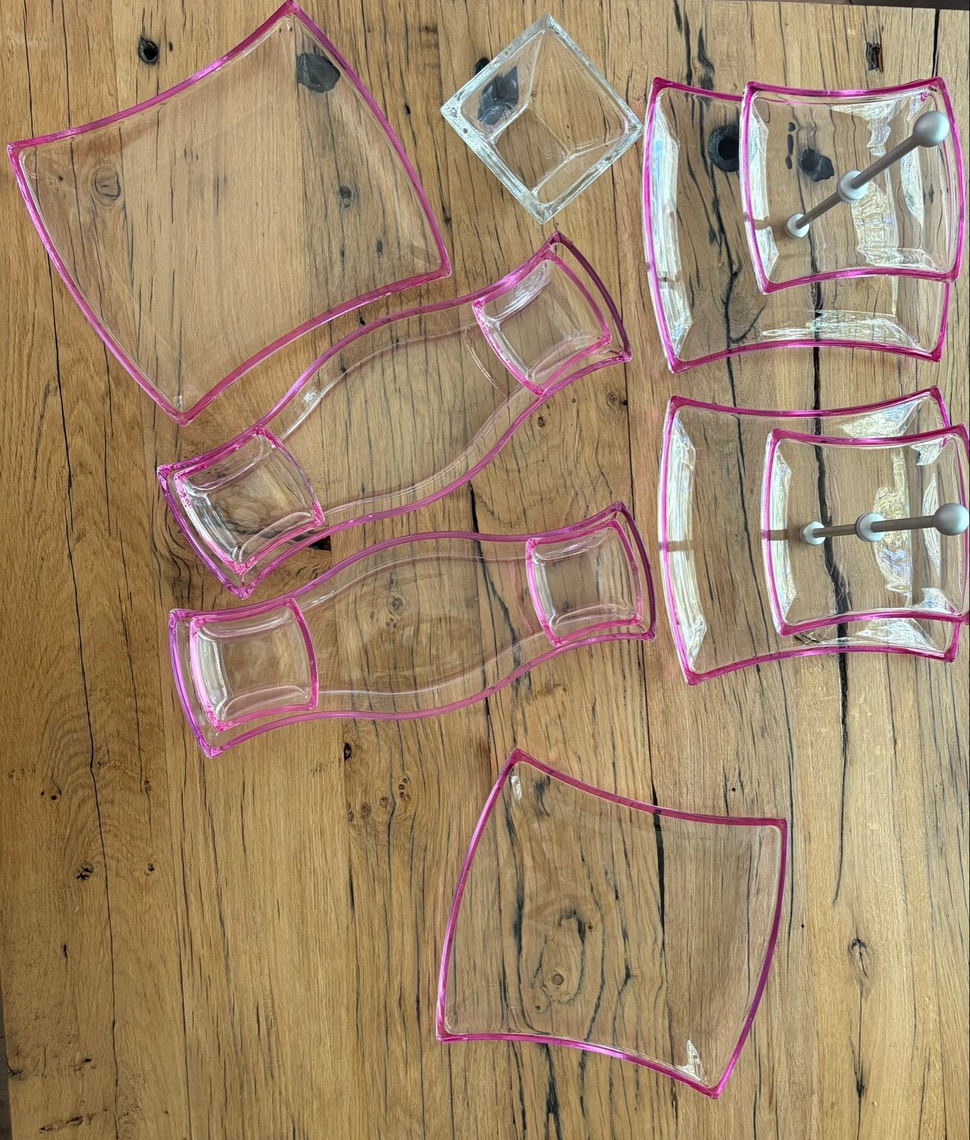 Glazen schalenset met roze rand, Ophalen, Modern, Glas, Schaal of Schalen