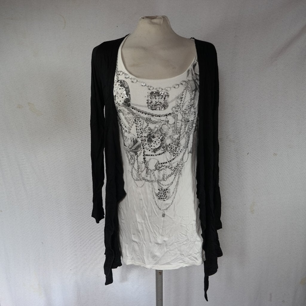 Prachtig zwart-wit shirt.Strass.Kant.Mt M.Merk Jane Norman, Maat 38/40 (M), ., Wit, Ophalen of Verzenden
