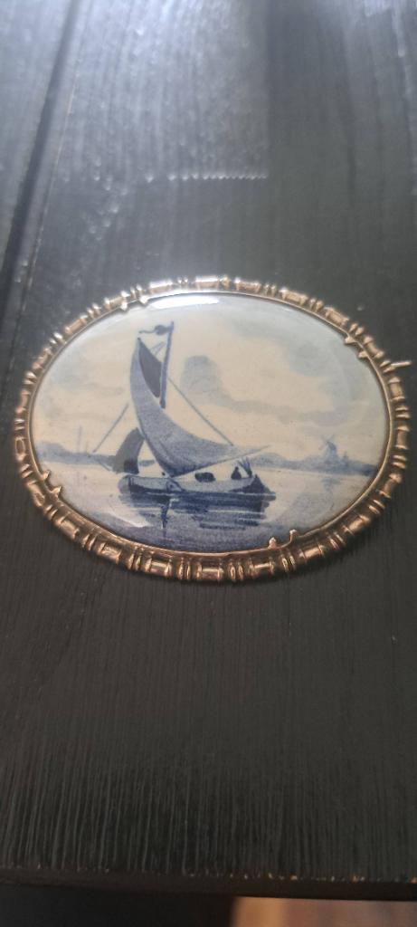 Delfst blauwe broche, Antiek en Kunst, Ophalen of Verzenden