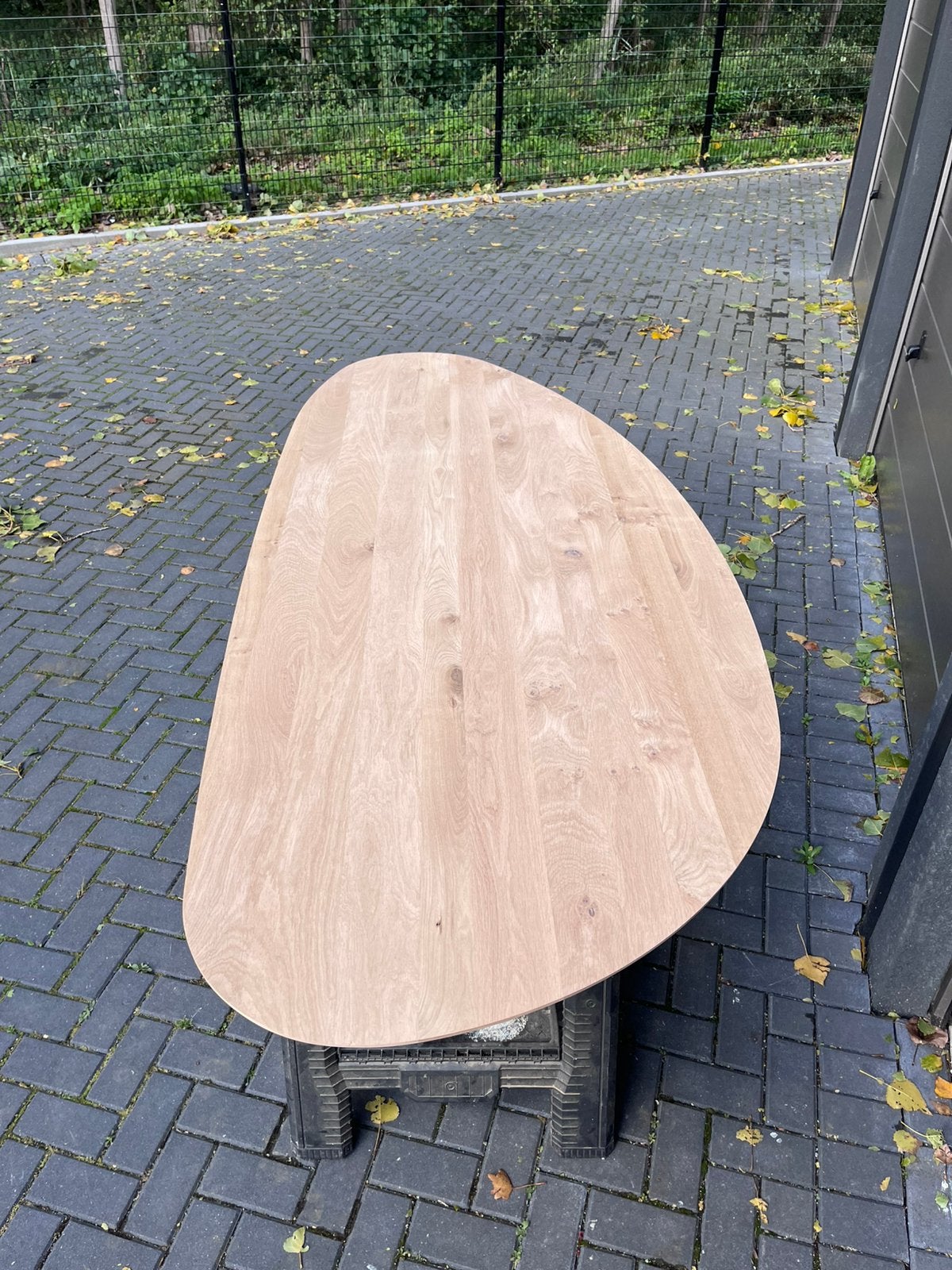 Organische Kiezel eettafel 240x100x3 verjongd eiken rustiek, Japandi organisch massief eiken tafel rustiek, Eikenhout, Vijf personen of meer