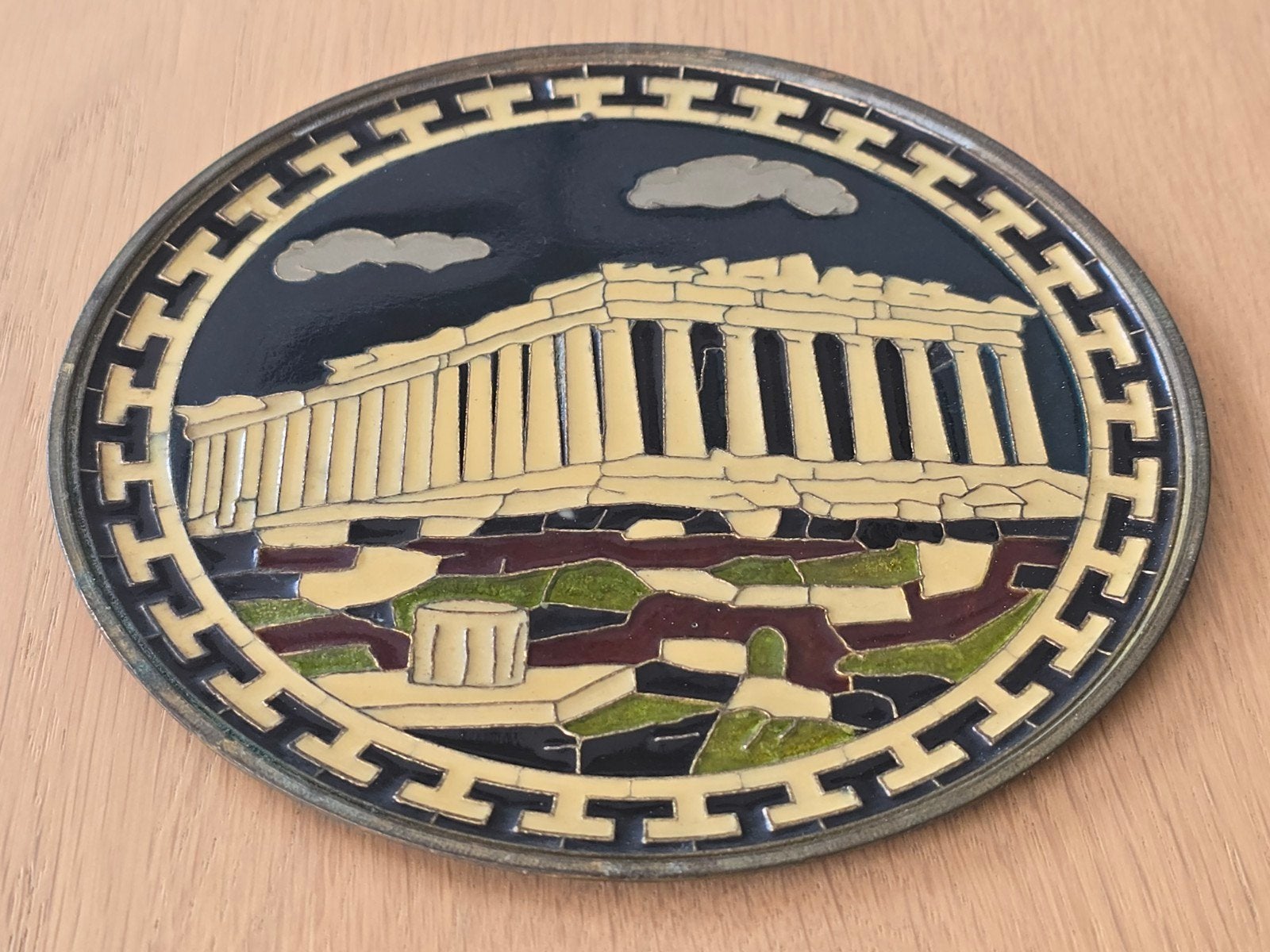 Vintage mid century messing cloisonné bord wandhanger €25, Ophalen of Verzenden