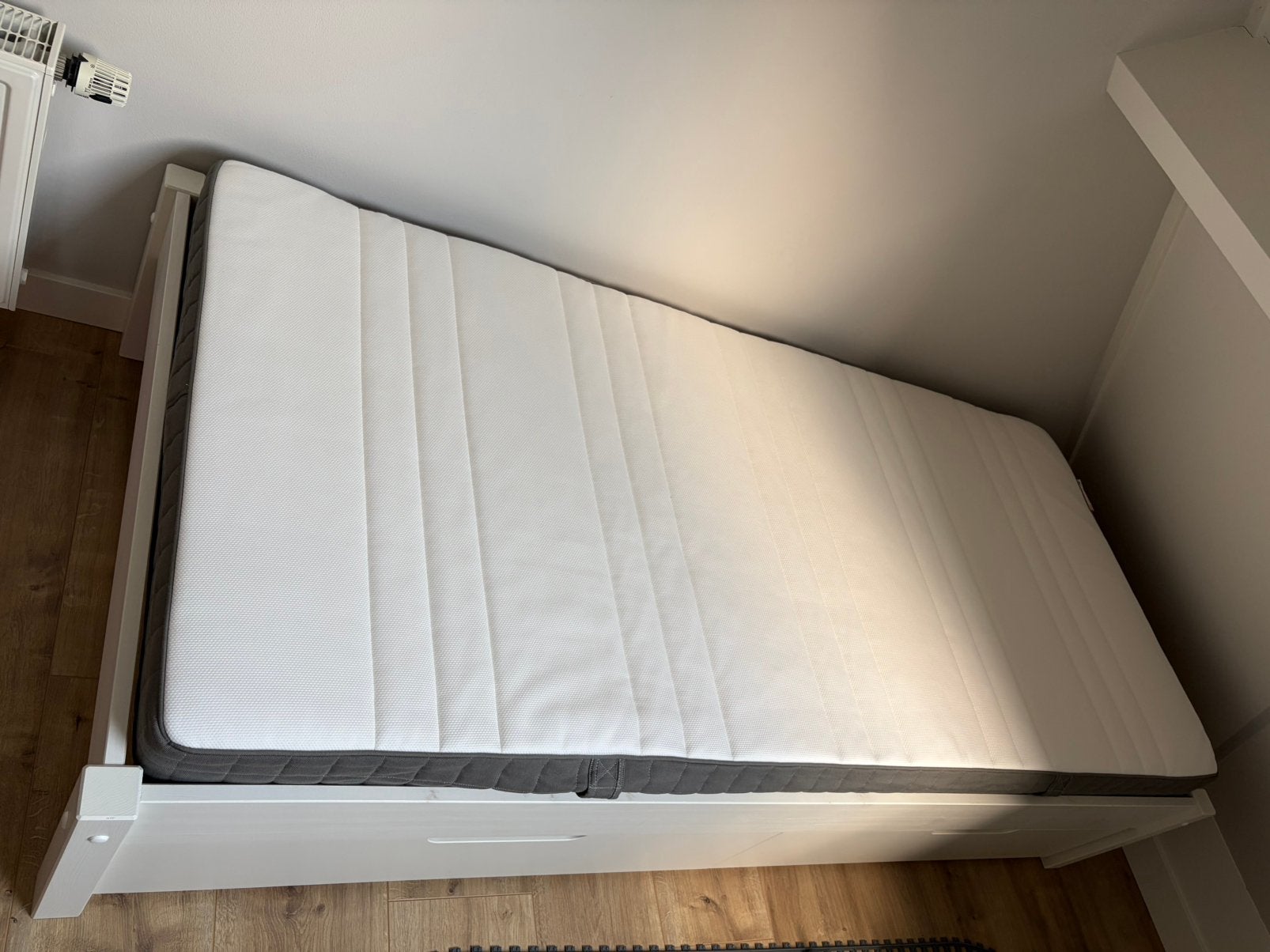 Compleet houten bed met lades 90x200, Ophalen, 90 cm, Eenpersoons, Wit