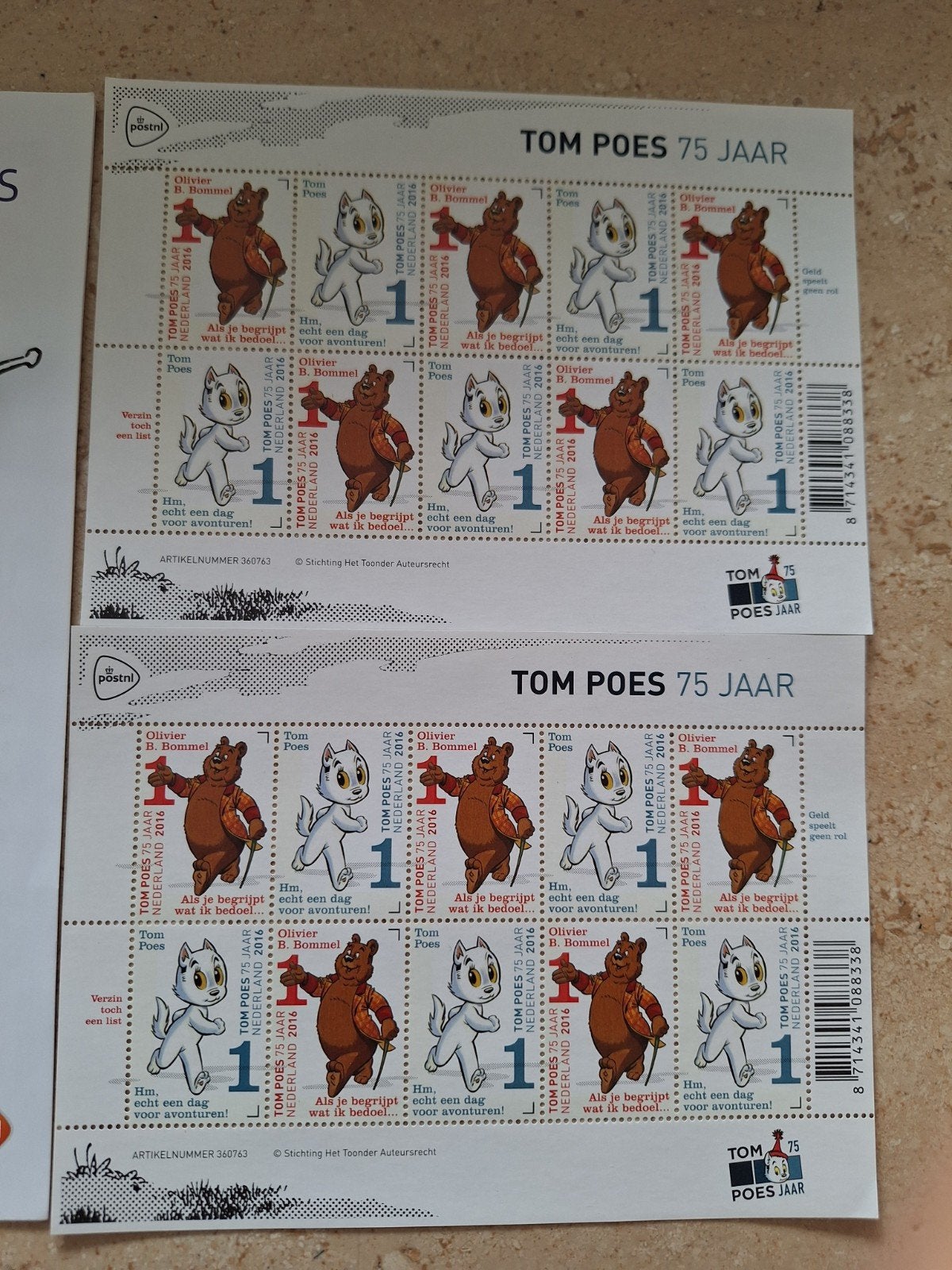 Tom Poes 75 jaar postzegelvel en speciale collector's item, Postzegels en Munten, Ophalen of Verzenden, Na 1940, Postfris