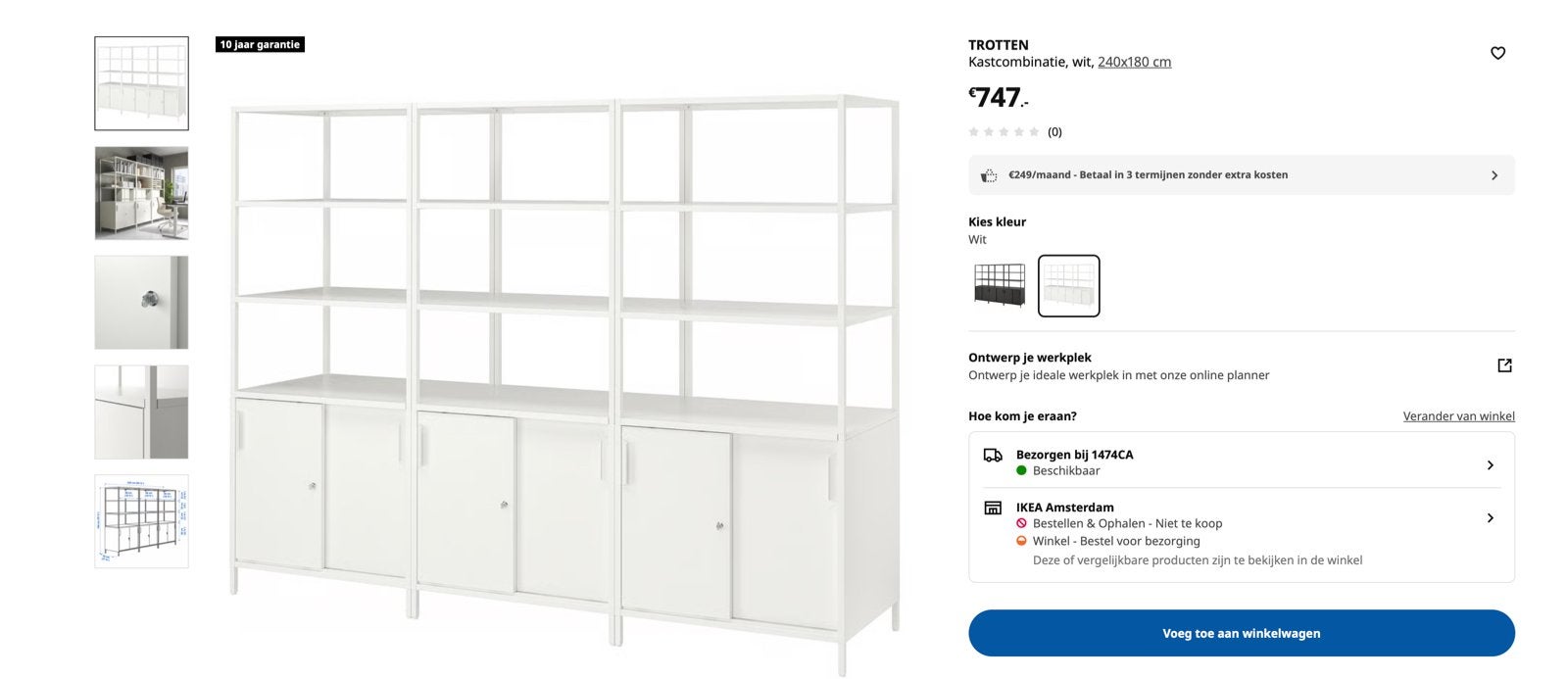 IKEA Trotten Kastcombinatie, wit, 280x180 cm, Gebruikt, Ophalen of Verzenden, 200 cm of meer, Metaal