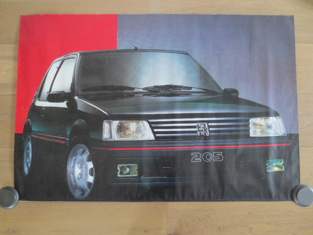 Poster Peugeot 205 GTI Groot formaat 117cm./78cm. Zeldzaam, Gebruikt, Rechthoekig Liggend, Ophalen of Verzenden, A1 t/m A3