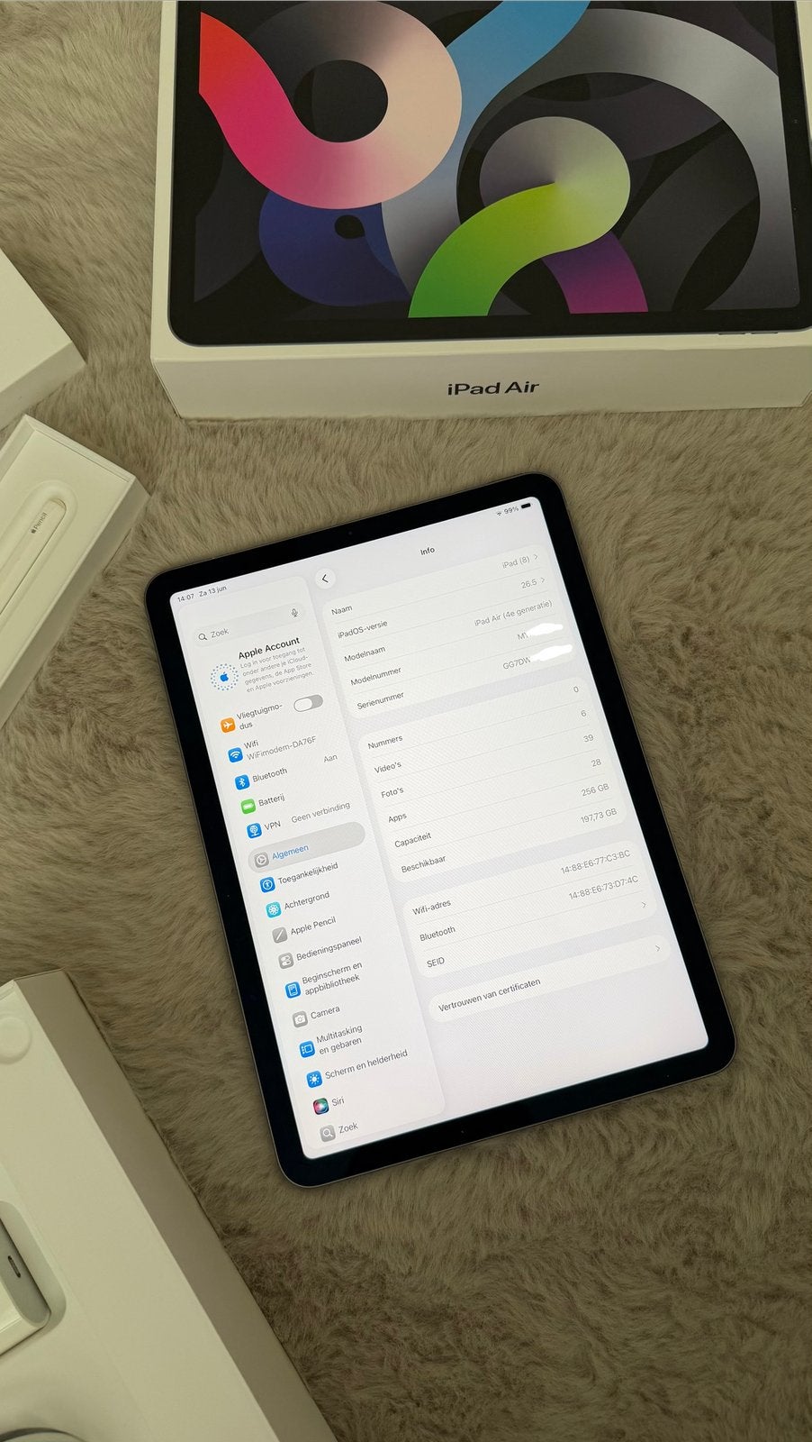 iPad Air 4 256GB + Apple Pencil 2 + oplader, Computers en Software, Apple iPads, Zo goed als nieuw, Apple iPad Air, Wi-Fi, 11 inch