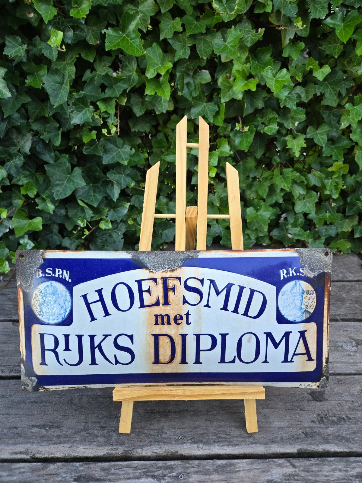 Emaille Hoefsmid met Rijks Diploma Reclamebord, Ophalen of Verzenden