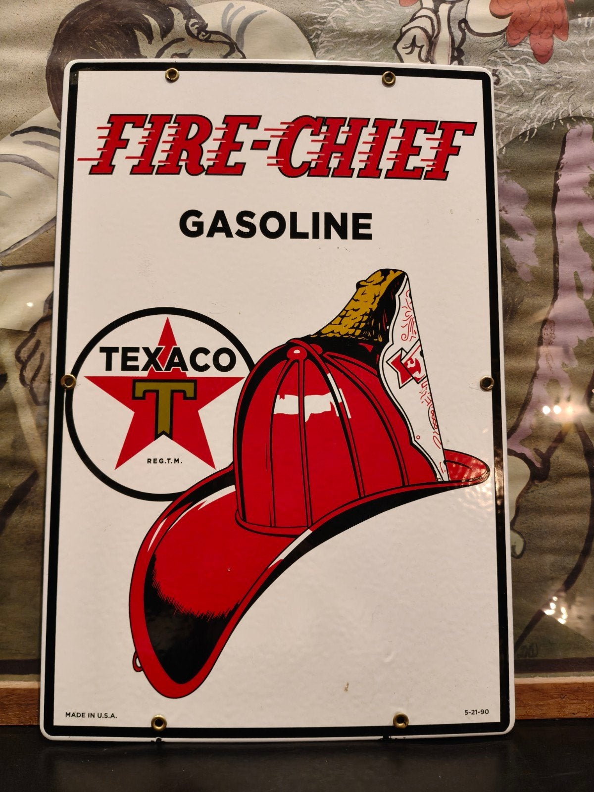 Texaco Fire Chief Gasoline Emaille Reclamebord, Ophalen of Verzenden