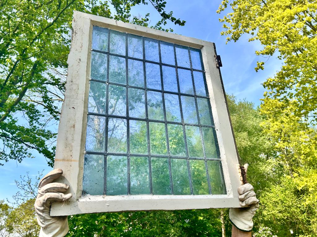 Prachtig glas en lood kozijn raam kas tuin, Ophalen, Gevelraam of Ruit, Gebruikt, Minder dan 80 cm