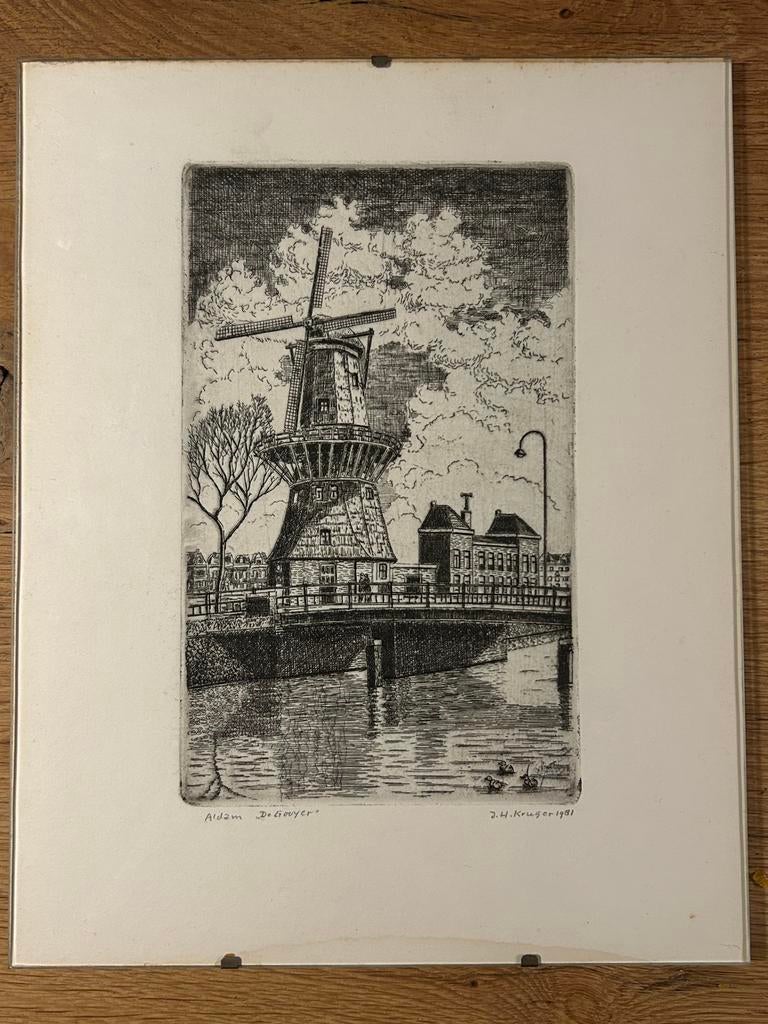 Ets van J.H.Kruger van molen De Gooyer in Amsterdam, Ophalen of Verzenden