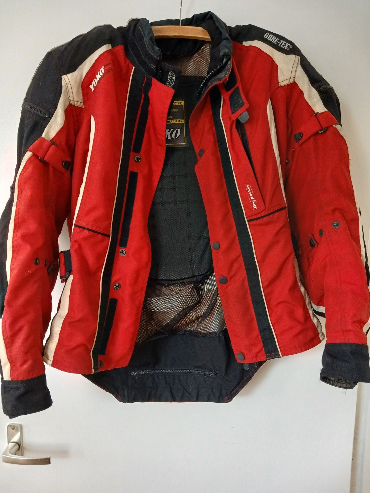 YOKO Motorjas - Rood/Zwart/Crème - Maat 38/UK 12, Motoren, Jas | textiel, Ophalen of Verzenden, YOKO, Dames