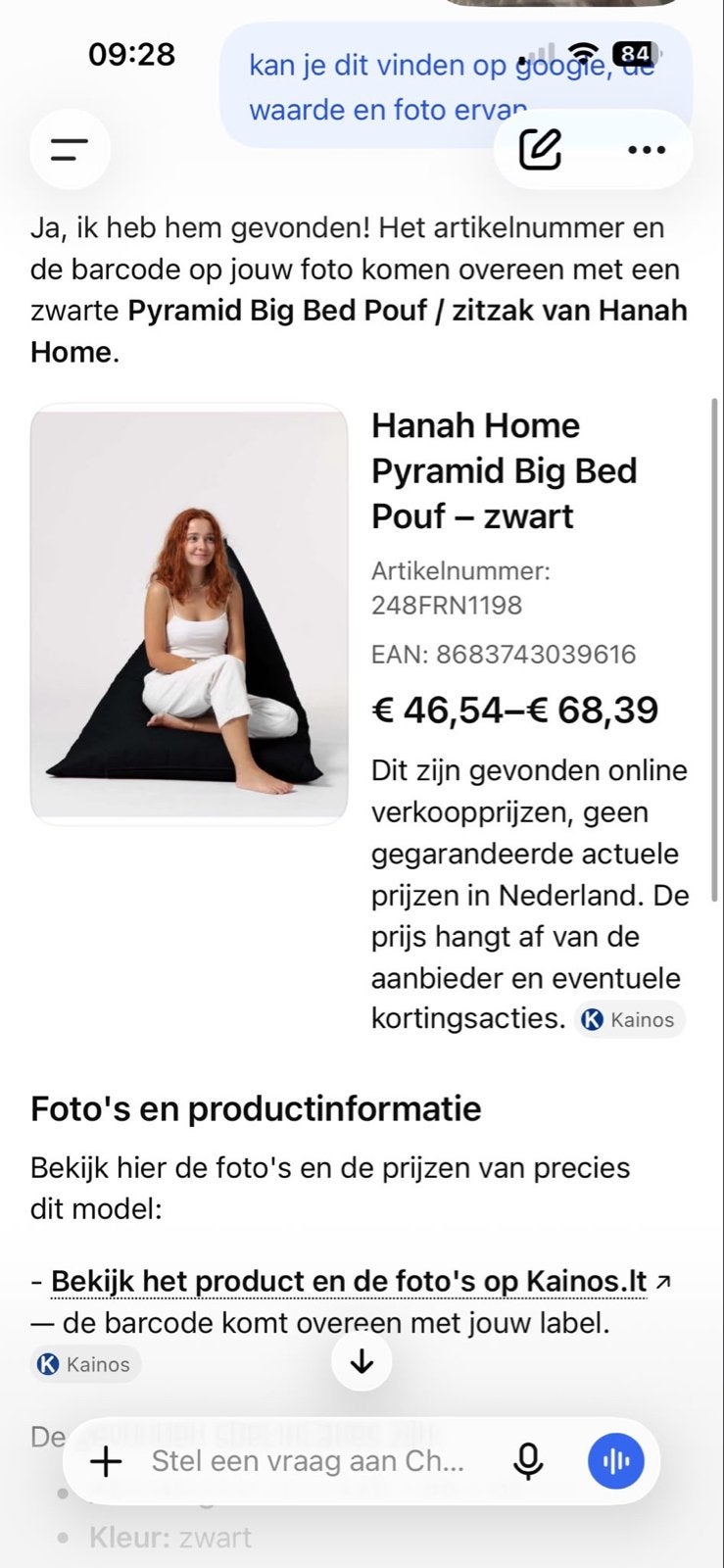 NIEUW - GROTE HanaH Home Pyramid Big Bed Pouf / Zitzak Zwart, Ophalen, Nieuw, Zwart, Zitzak