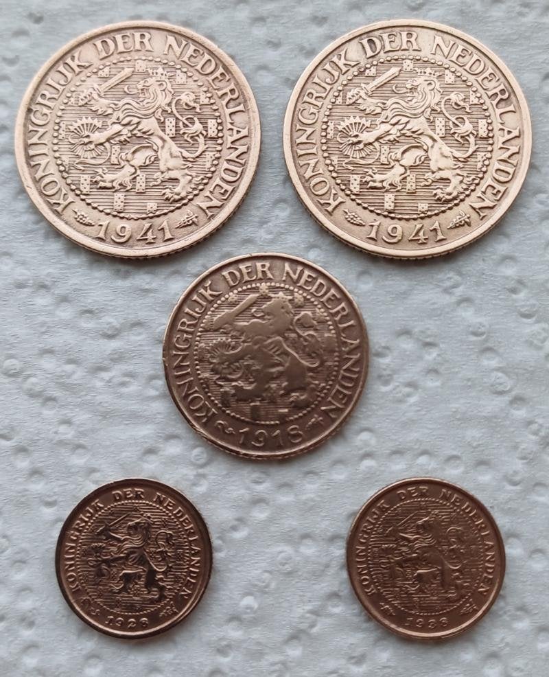 2 x Twee halve cent 1941,2 x halve cent 1928 en 1938, Ophalen of Verzenden, Koningin Wilhelmina, Overige waardes, Setje