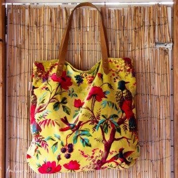 Imbarro shopper met vogel- en bloemenprint, Ophalen of Verzenden, Nieuw, Geel, Shopper