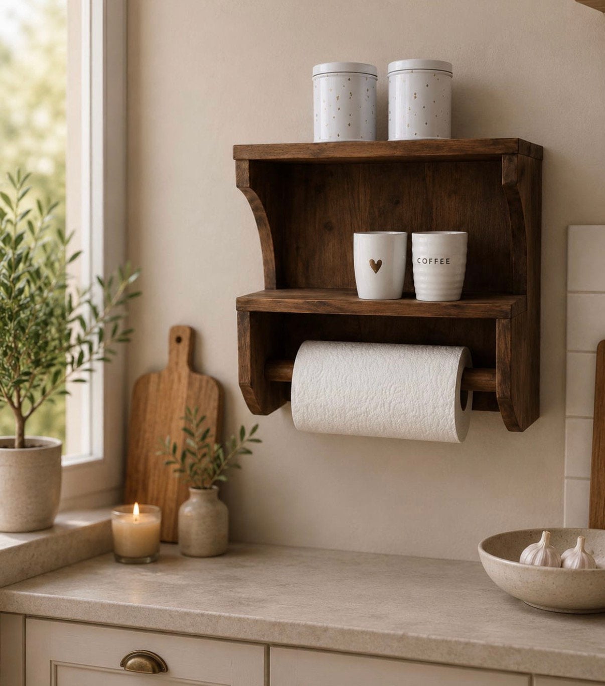 Houten wandrek met keukenrolhouder, Huis en Inrichting, Keuken | Keukenbenodigdheden, Overige typen, -, -, Nieuw