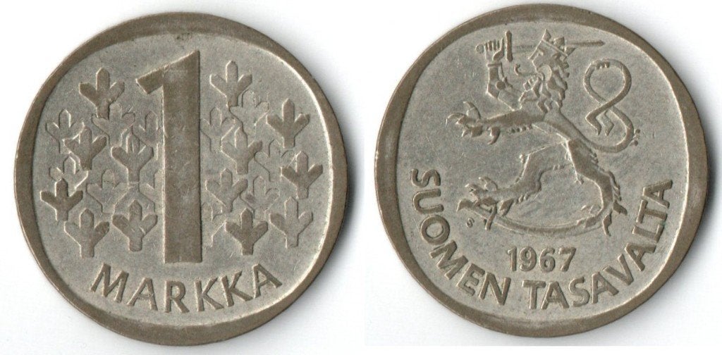 Finse 1 Markka munt 1967 - Suomen Tasavalta, Verzenden, Overige landen, Losse munt, Zilver