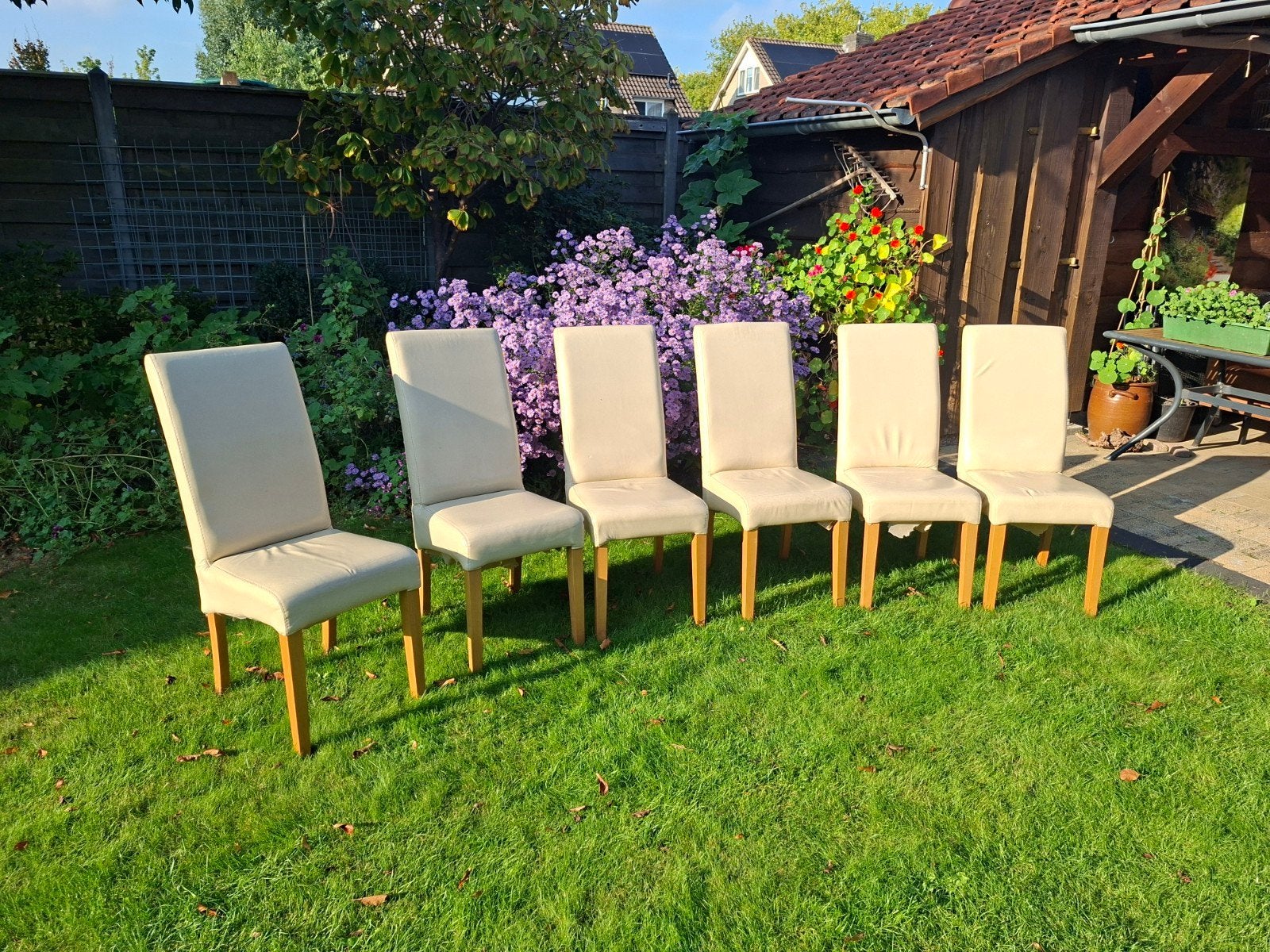 Gratis op te halen         set van 6 eetkamerstoelen met, Gebruikt, Wit, Ophalen of Verzenden, Hout
