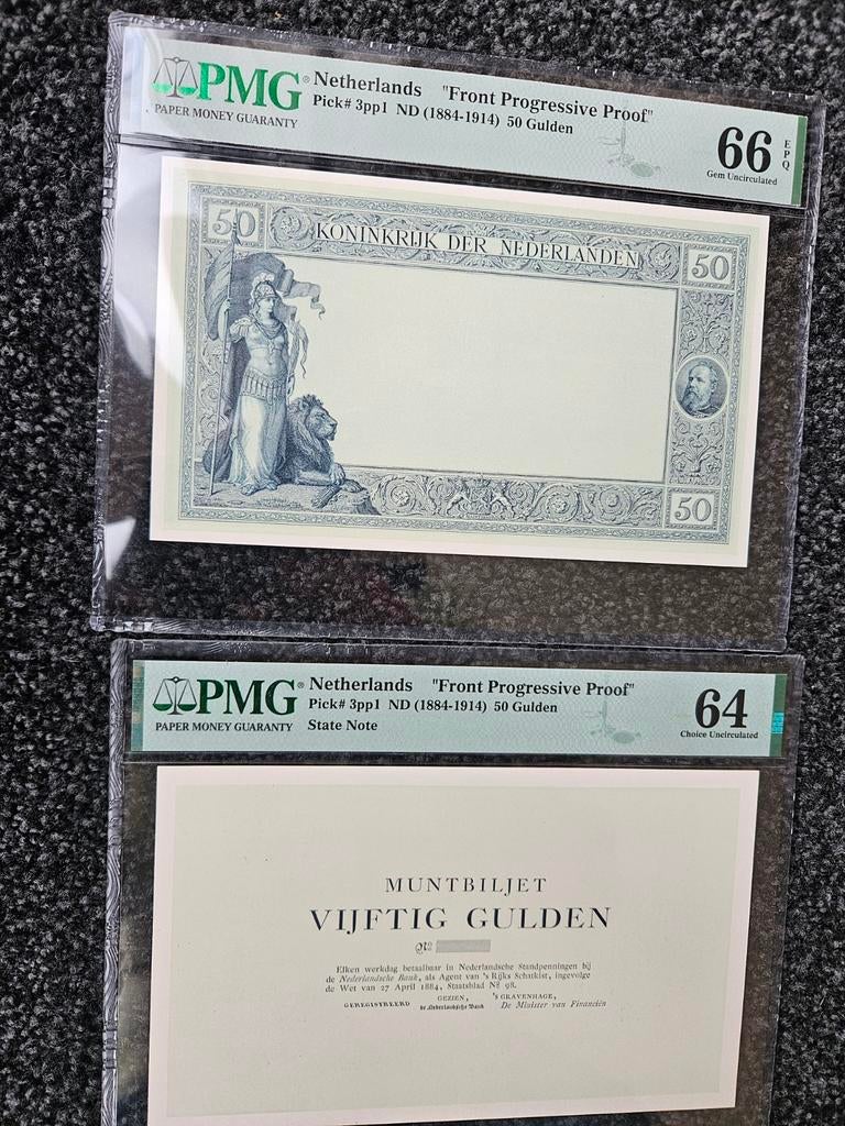 Proef biljetten van de 50 gulden 1884 ( 2 stuks), Ophalen of Verzenden, 50 gulden