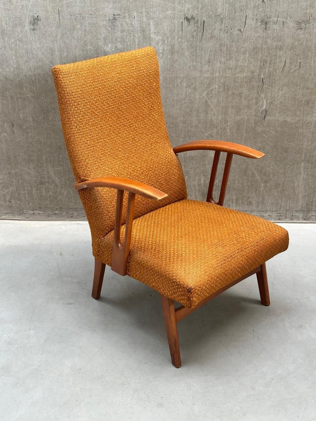 Okergele fauteuil jaren '60, Gebruikt, 75 tot 100 cm, Ophalen of Verzenden, X