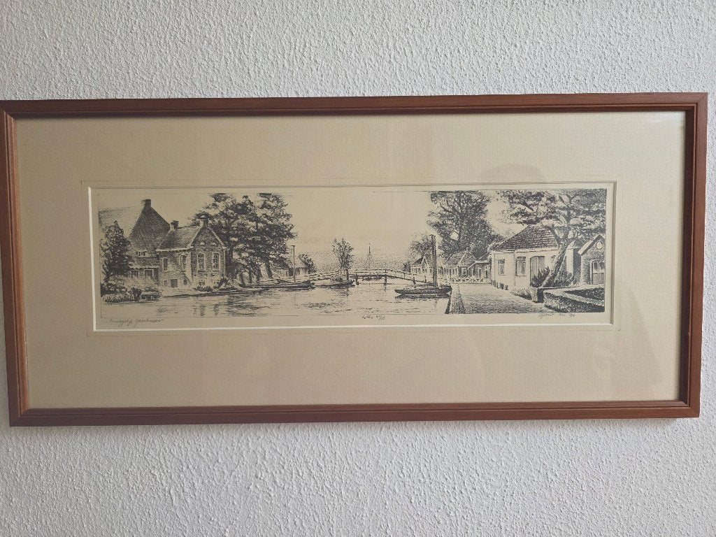 Lithografie 'Bruggetje Gaastmeer' van Gerrit Rus (nr. 34/50), Antiek en Kunst, Kunst | Schilderijen | Klassiek, Ophalen, Realistisch