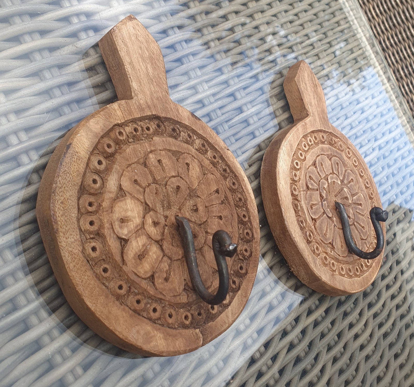 handgemaakte Indiase houten wandhaken / kapstokhaken, Wandhaken, Ophalen of Verzenden, Zo goed als nieuw, Minder dan 100 cm