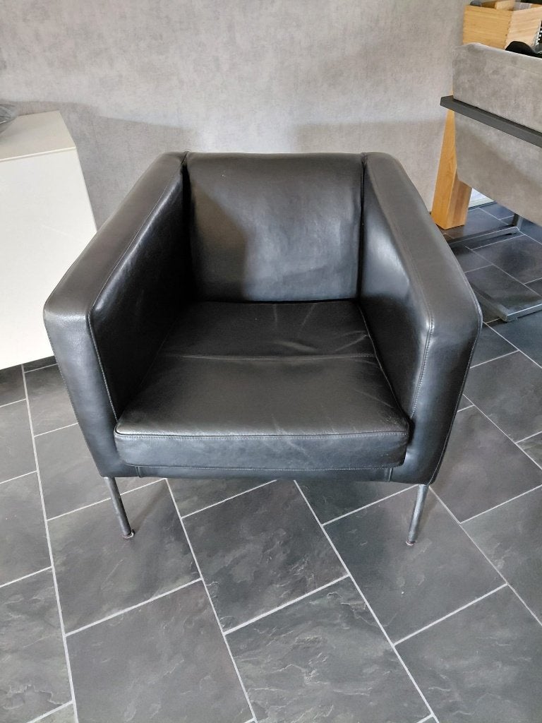 Prachtige zwarte leren leunstoel, Huis en Inrichting, Fauteuils, Gebruikt, Minder dan 75 cm, Ophalen of Verzenden, Modern