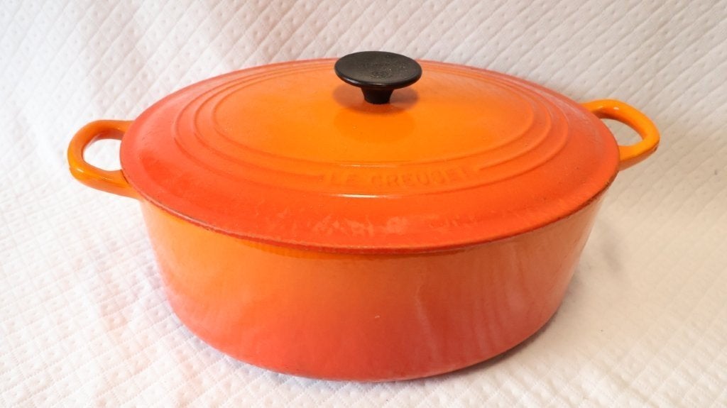 ovale gietijzeren braadpan Le Creuset, Gebruikt, Le Creuset, Ophalen of Verzenden, Met deksel