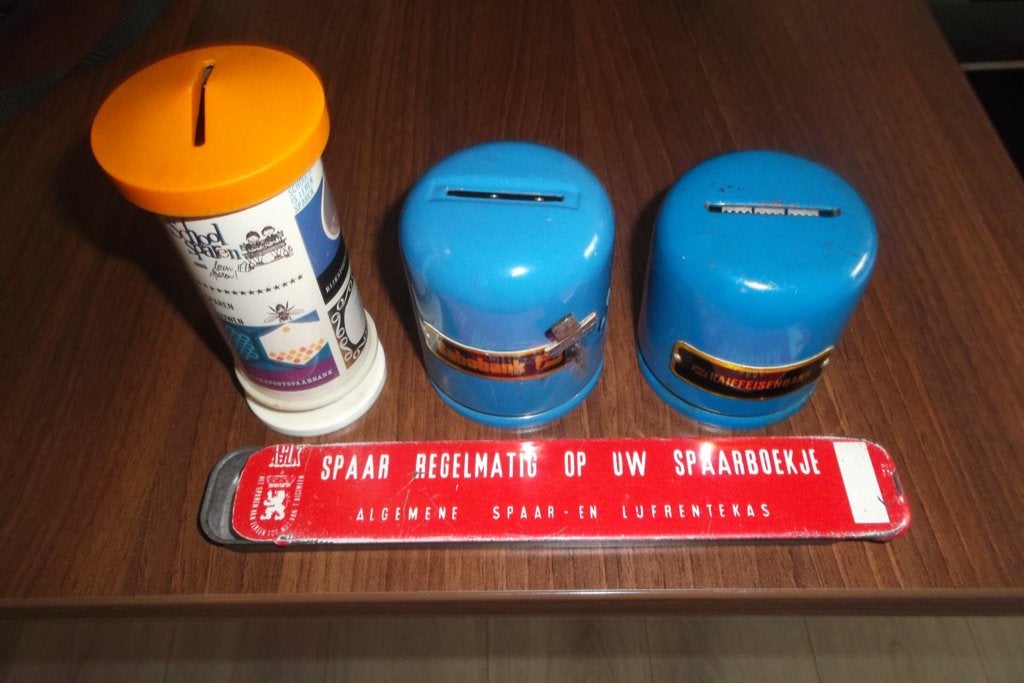 Lot oude reklame spaarpotten e.d., Verzamelen, Ophalen of Verzenden, Gebruikt, Gebruiksvoorwerp