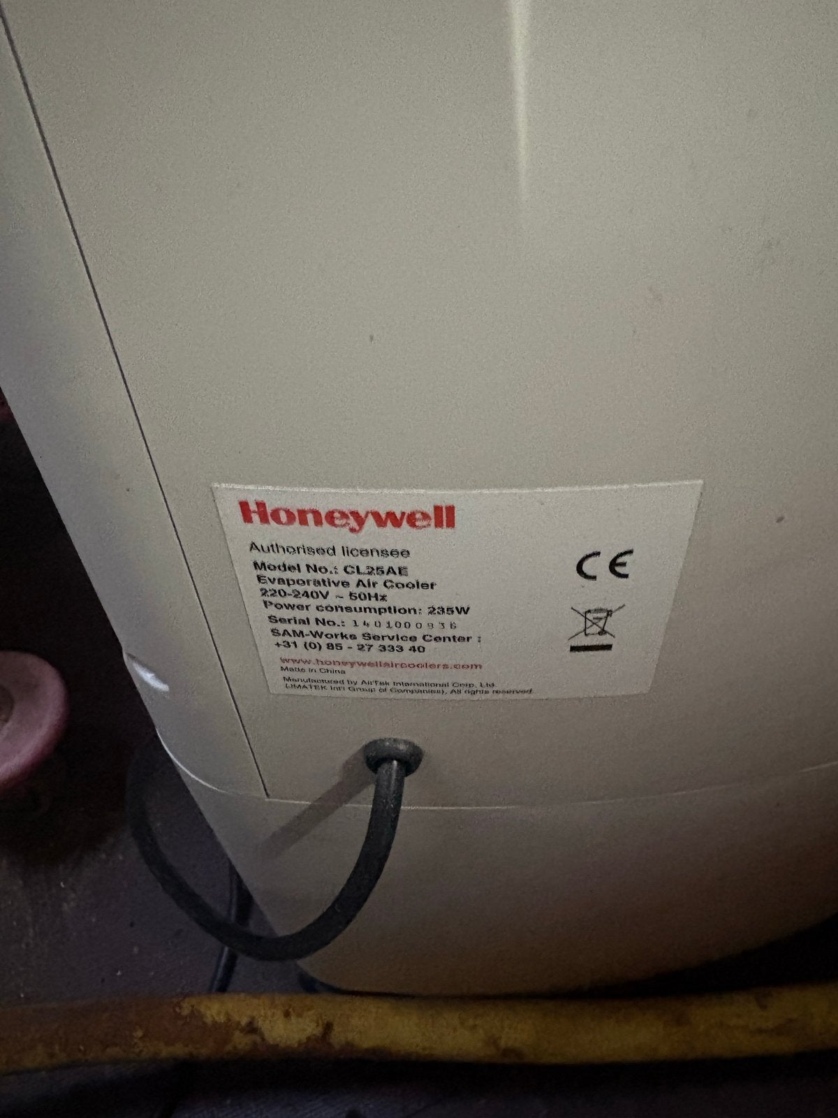 Honeywell CL25AE Mobiele Luchtkoeler - Evaporatieve Cooler, Ophalen, Gebruikt, Minder dan 60 m³, 3 snelheden of meer