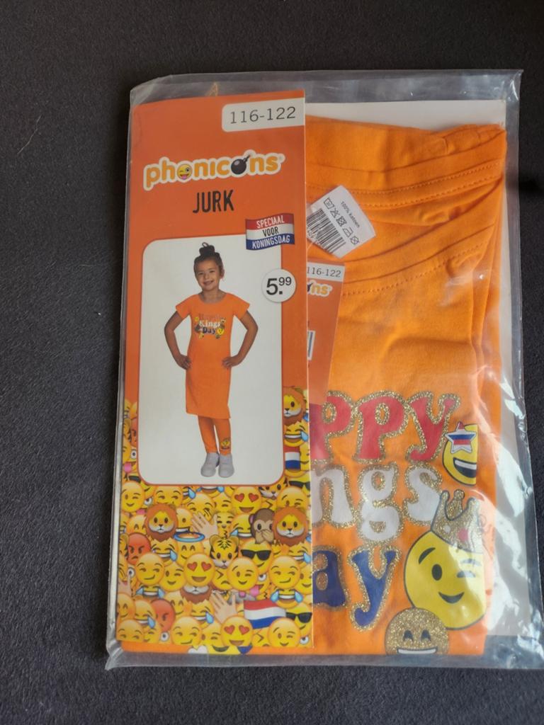 Oranje jurk Phonicons 116-122 NIEUW *, Kinderen en Baby's, Kinderkleding | Maat 116, Nieuw, Meisje, Jurk of Rok, Ophalen of Verzenden