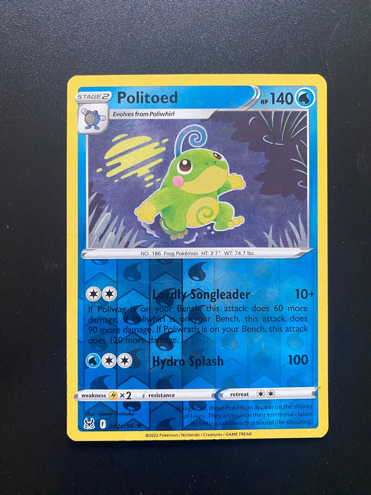 Politoed 032/196 Reverse Holo Pokémon Lost Origin, Ophalen of Verzenden, Zo goed als nieuw, Losse kaart, Foil