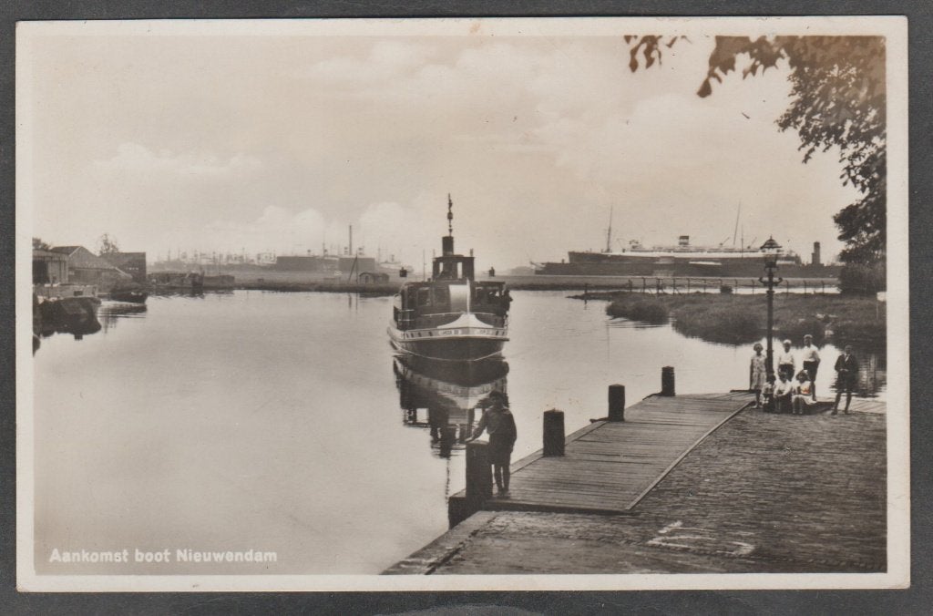 nieuwendam  aankomst boot, Verzenden, 1920 tot 1940, Gelopen, Noord-Holland