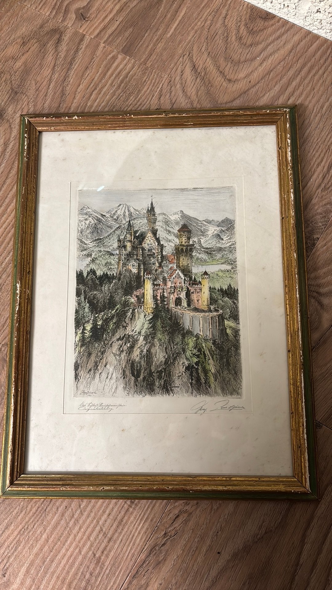 Schloss Neuschwanstein ets jaren 30 Paul geissler, Antiek en Kunst, Kunst | Etsen en Gravures, Ophalen of Verzenden