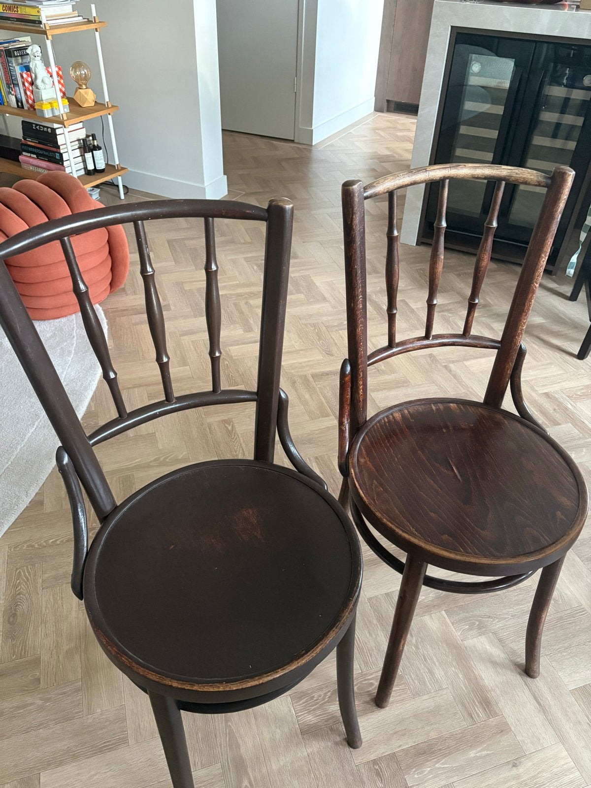 Set 2 vintage chairs, Ophalen, Gebruikt, Bruin, Twee
