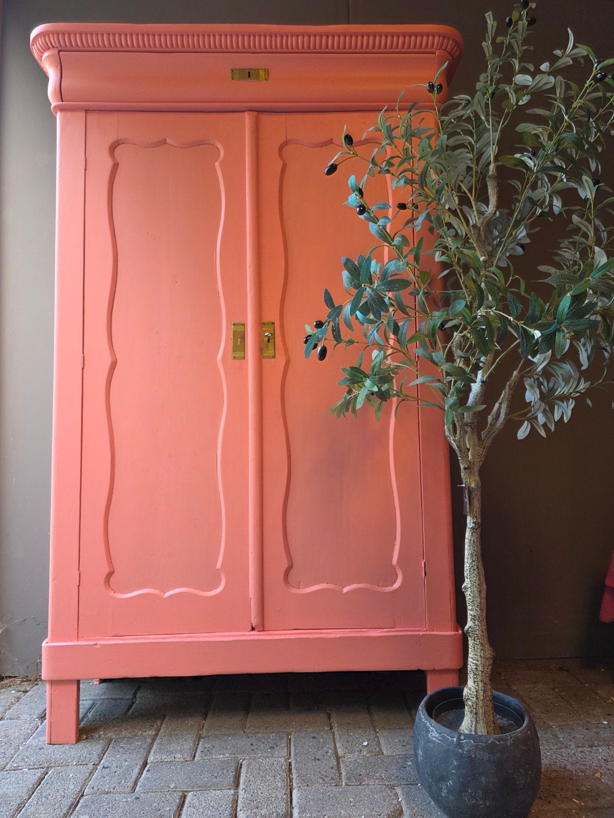 Roze biedermeier meidenkast kledingkastje bez mogelijk, Antiek en Kunst, Ophalen of Verzenden