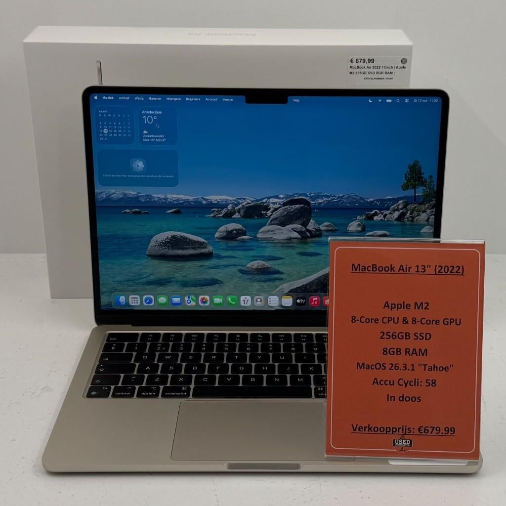 MacBook Air 2022 13inch | Apple M2 256GB SSD 8GB RAM |, 256 GB, Qwerty, Ophalen of Verzenden, Zo goed als nieuw