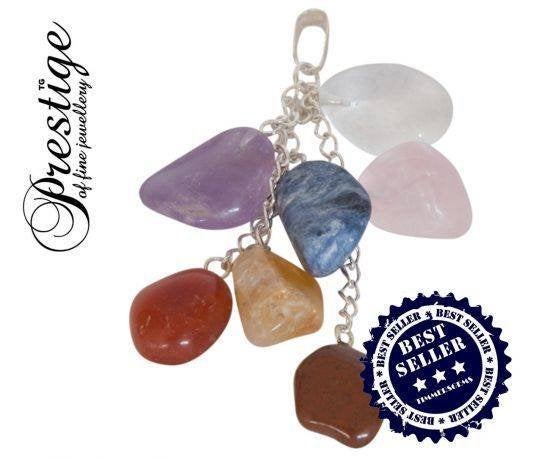 Chakra hanger 7 edelstenen met ketting en sleutelring, Verzenden, Info@masterpiecenlp.nl, Steen of Mineraal, Met edelsteen