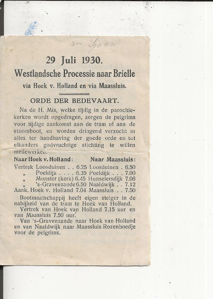 Westlandsche Processie naar Brielle 29 juli 1930, Verzamelen, Ophalen of Verzenden, 1920 tot 1940, Ongelopen, Zuid-Holland
