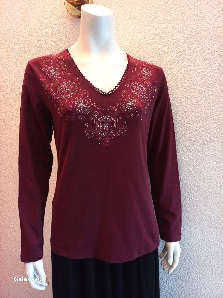 Street One bordeaux burgundy rood T-shirt lange mouw maat 44, Ophalen of Verzenden, Zo goed als nieuw, Lange mouw, Rood