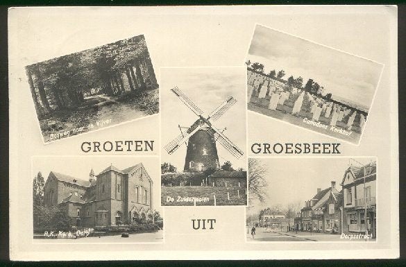 Groeten uit Groesbeek - Zuidermolen - 5 Luik, Ophalen of Verzenden, 1940 tot 1960, Gelopen, Gelderland
