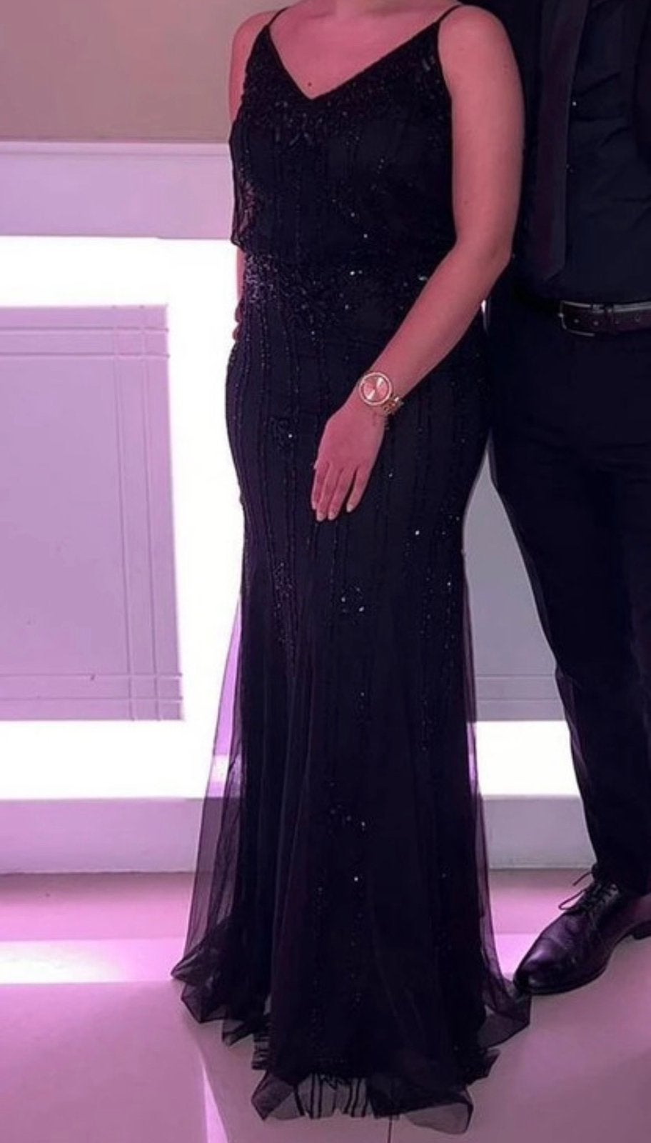 Prachtige Zwarte 'Lace & Beads' Maxi-Gala, Kleding | Dames, Galajurk, Zwart, Ophalen of Verzenden, Zo goed als nieuw