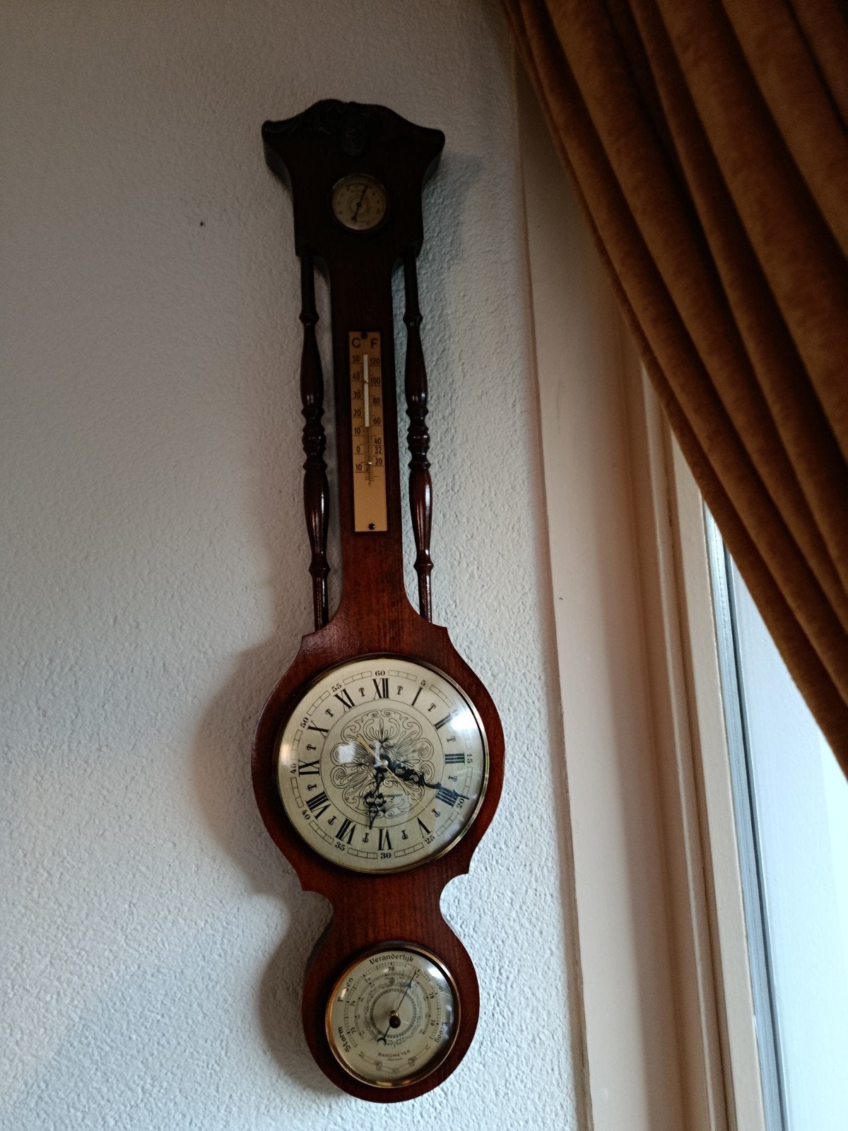Vintage Barometer - Weerstation met Thermometer en Klok, Ophalen, Gebruikt, Weerstation