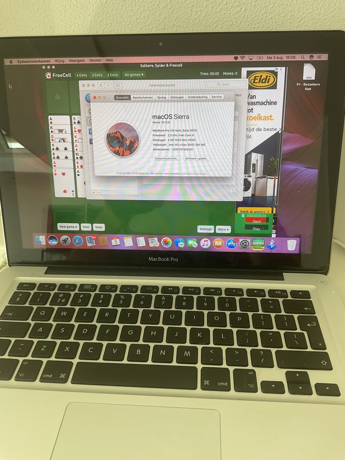 Apple Macbook Pro 13 inch uit 2011, Computers en Software, Apple Macbooks, 2 tot 3 Ghz, 13 inch, Zo goed als nieuw, Ophalen