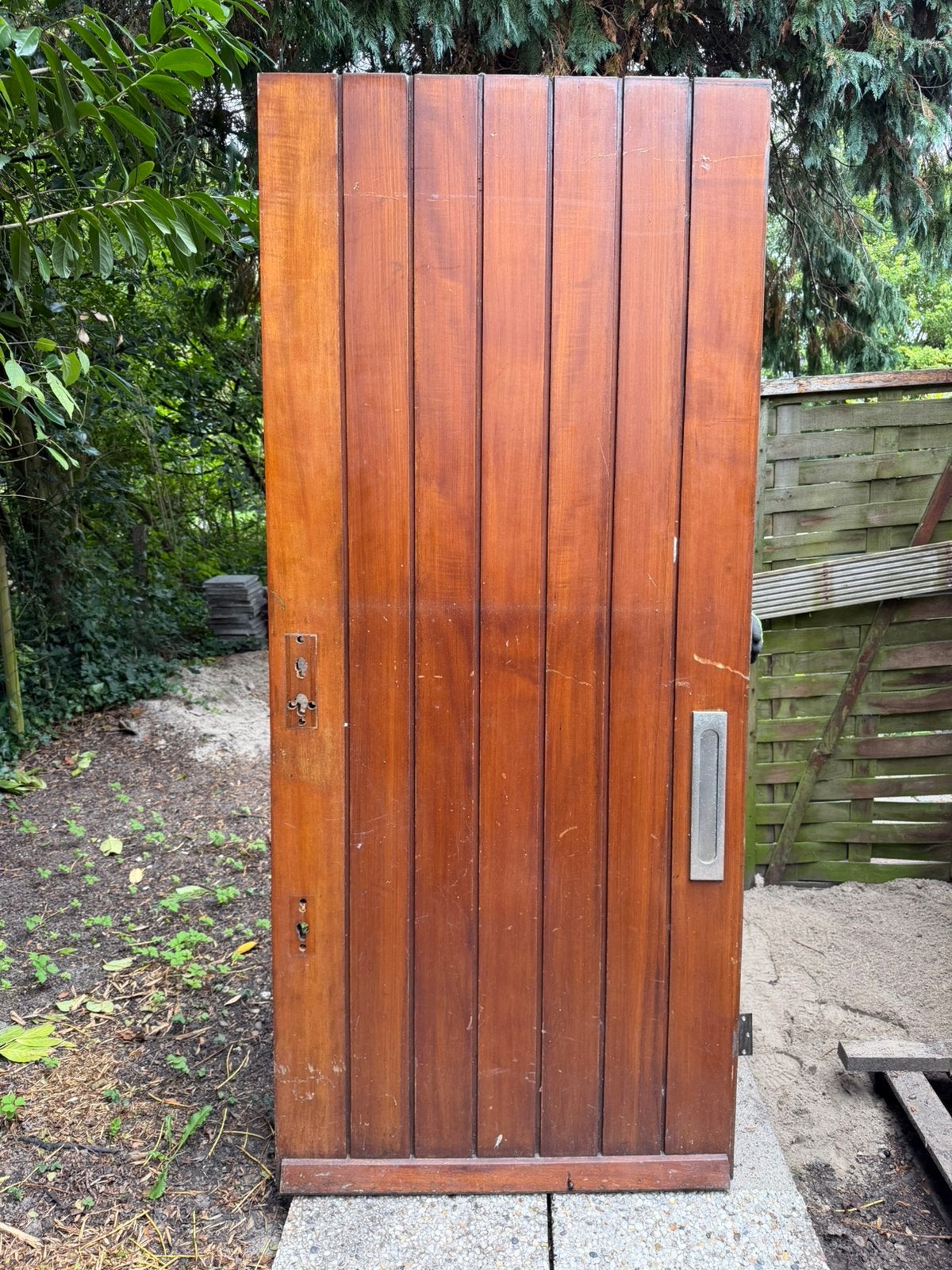 Massief Mahonie voordeur met brievenbus, Ophalen, Gebruikt, 80 tot 100 cm, Buitendeur