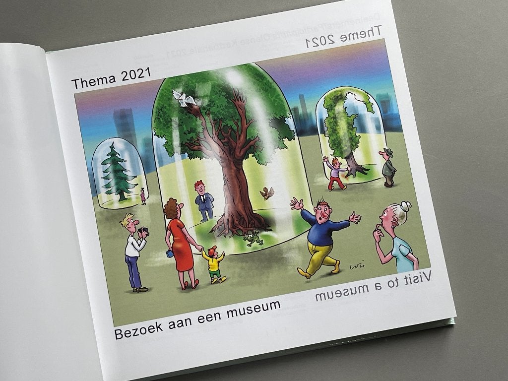 Olense Kartoenale Cartoons ‘bezoek aan het museum’, Ophalen of Verzenden, Zo goed als nieuw, Cartoons