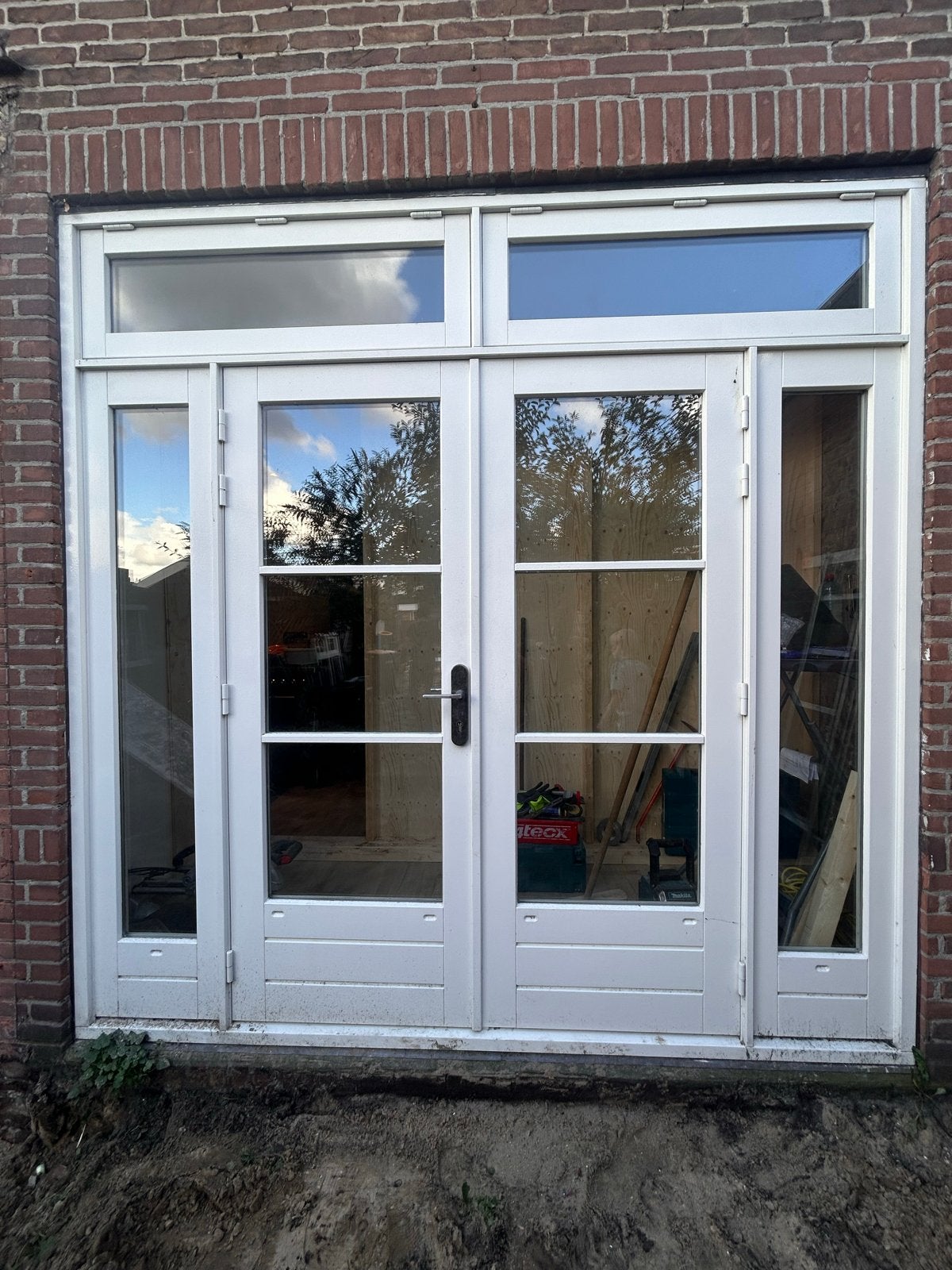 Dubbele openslaande deuren met bovenramen (260x262 cm), Doe-het-zelf en Verbouw, Ophalen, Gebruikt, Gevelraam of Ruit, 160 cm of meer