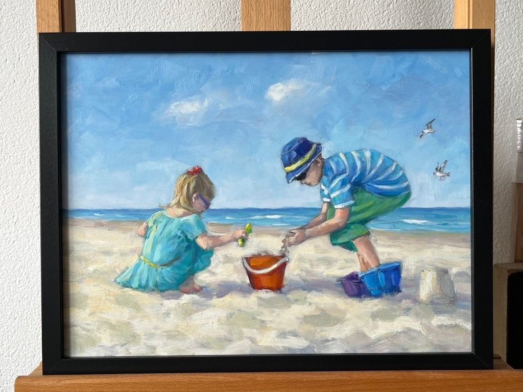 Hans Mijnsbergen, spelende kinderen op het strand, Ophalen
