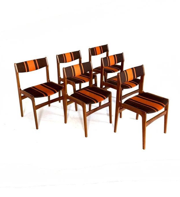 Set van 6 vintage eetkamerstoelen, Erik Buch ‘60, Gebruikt, Erik Buch, Ophalen of Verzenden, Stof