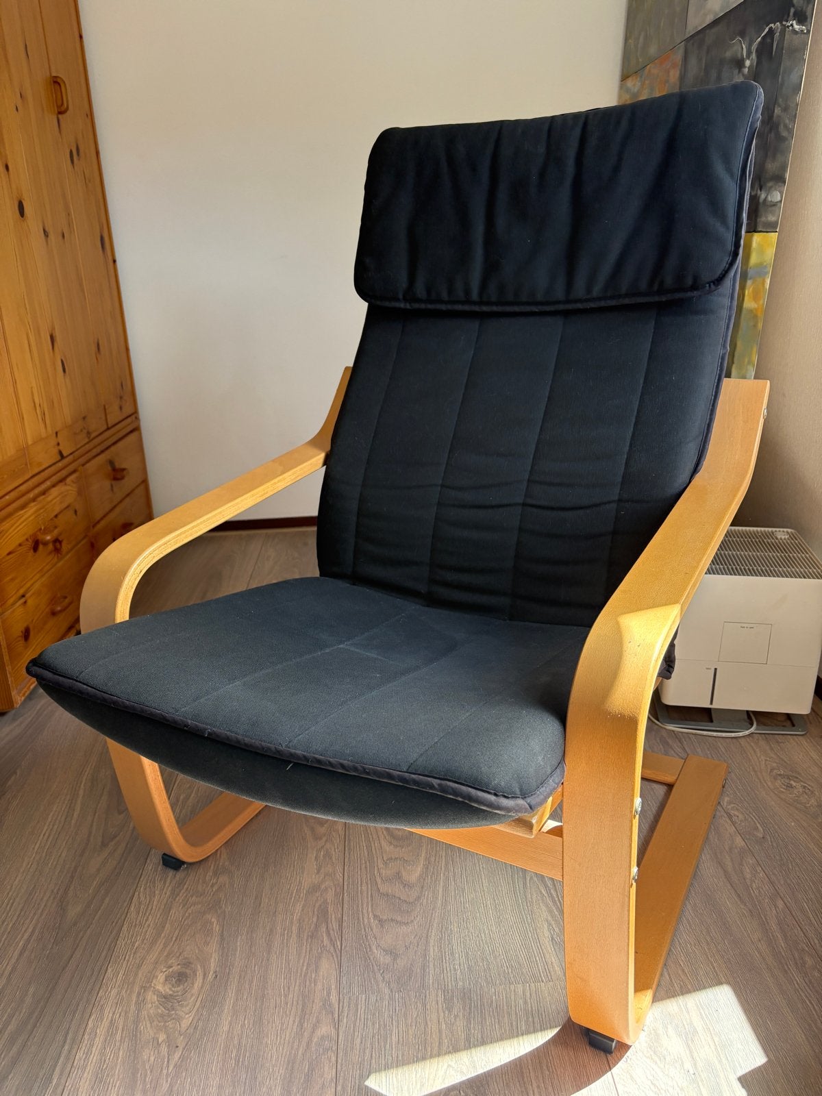 Poang Ikea Comfortabele fauteuil met zwart kussen, Ophalen, Gebruikt, Zwart, Eén