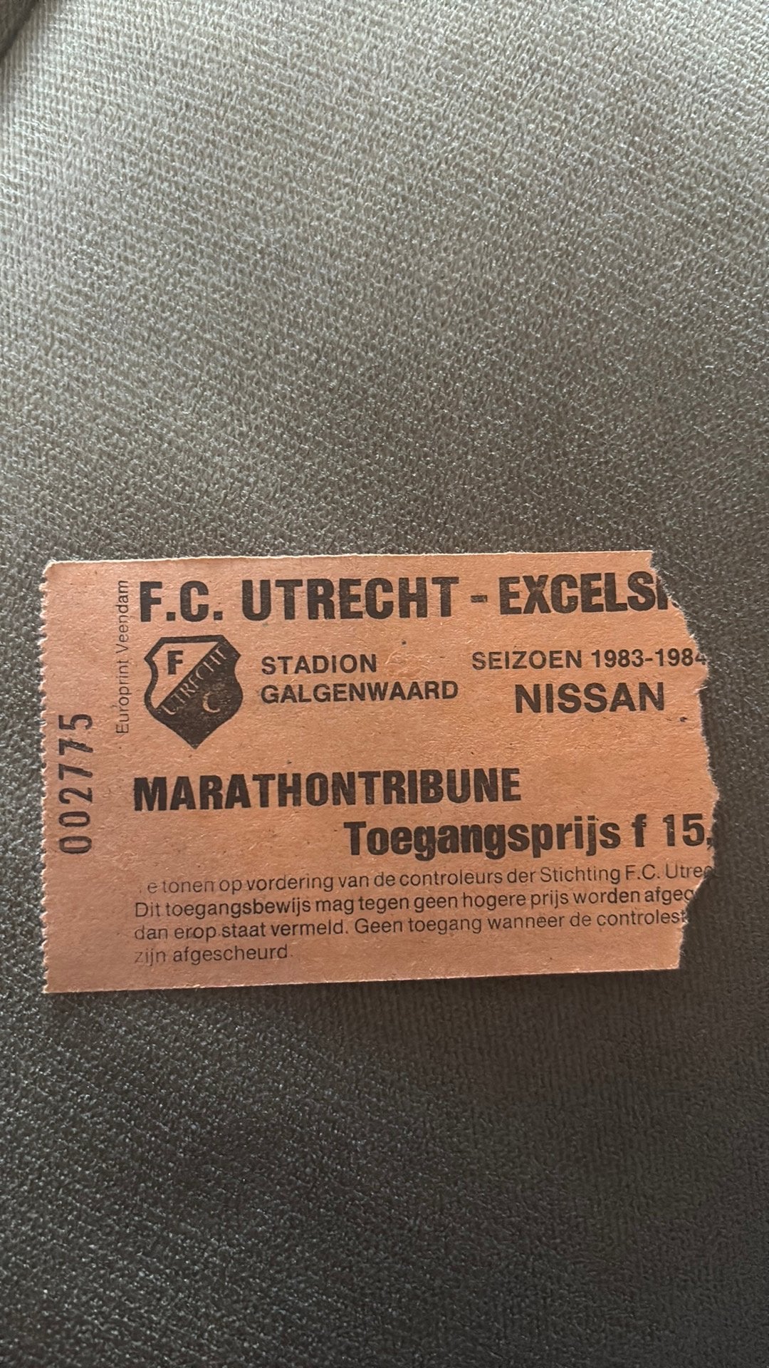 Oud stadionticket utrecht excelsior 1983-1984, Ophalen of Verzenden, Zo goed als nieuw